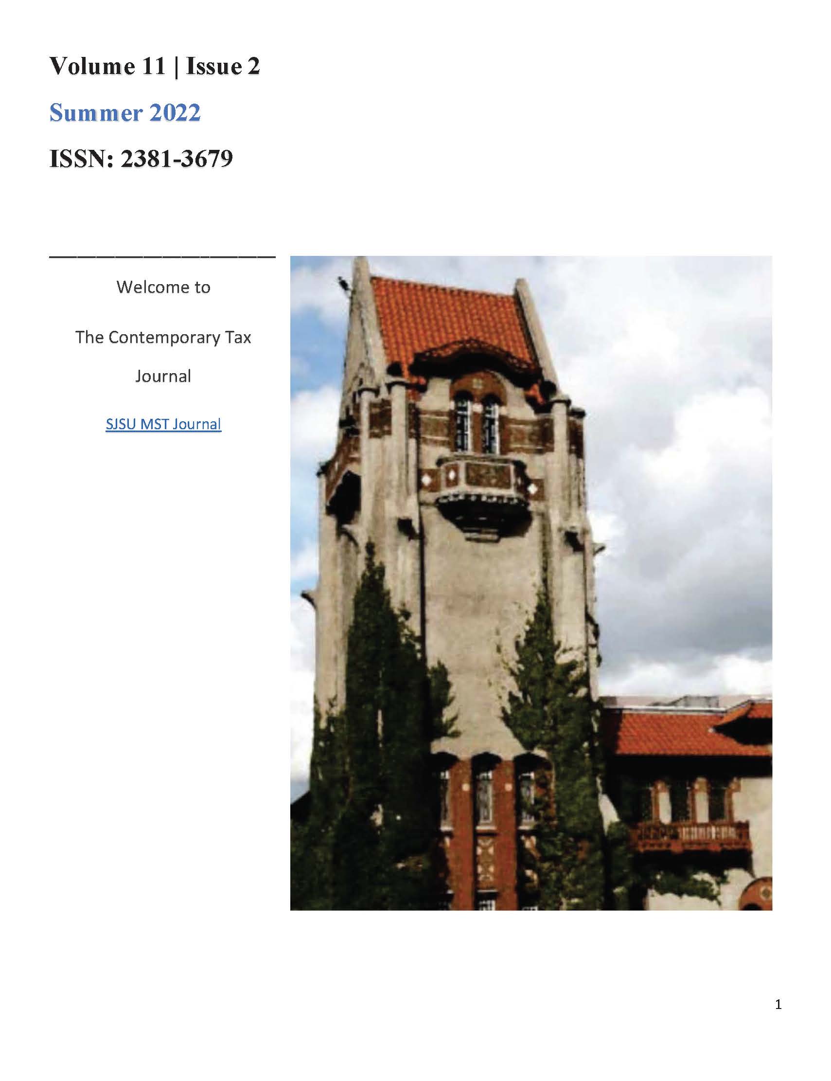Cover page with picture of Tower Hall