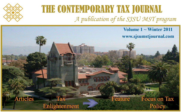 The Contemporary Tax Journal Winter 2011 Cover. San Jose State Tower Hall.